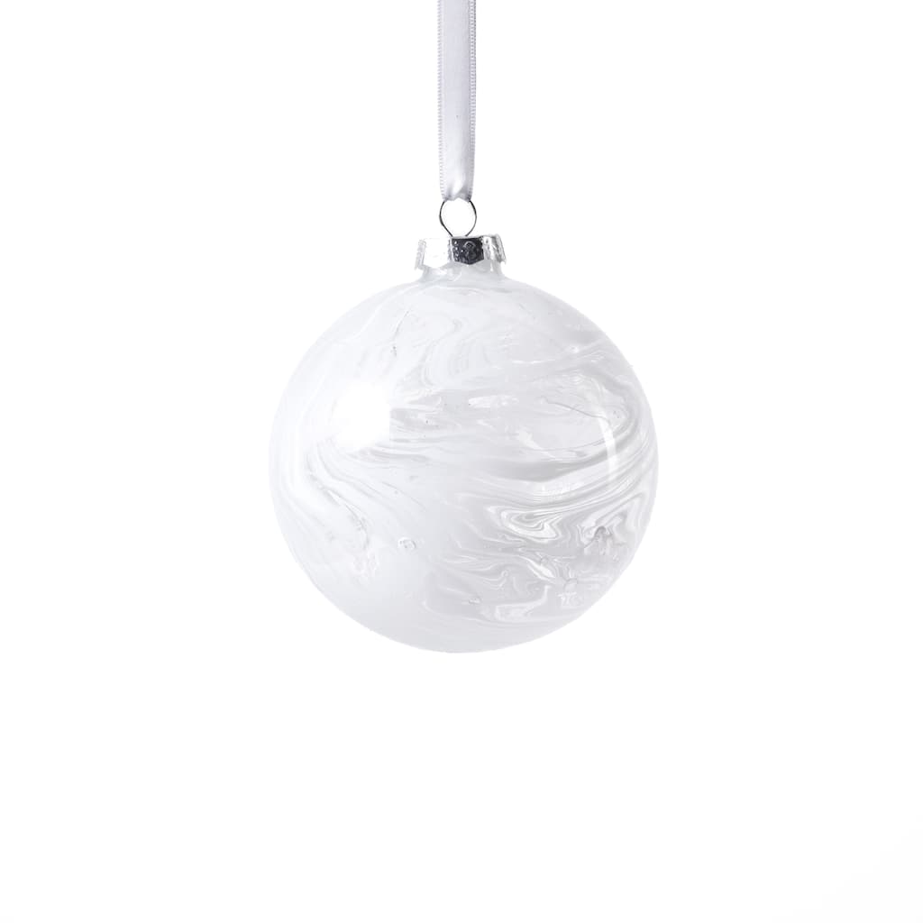 White Watercolor Glass Ball Christmas Ornaments, Set of 6, 4"
