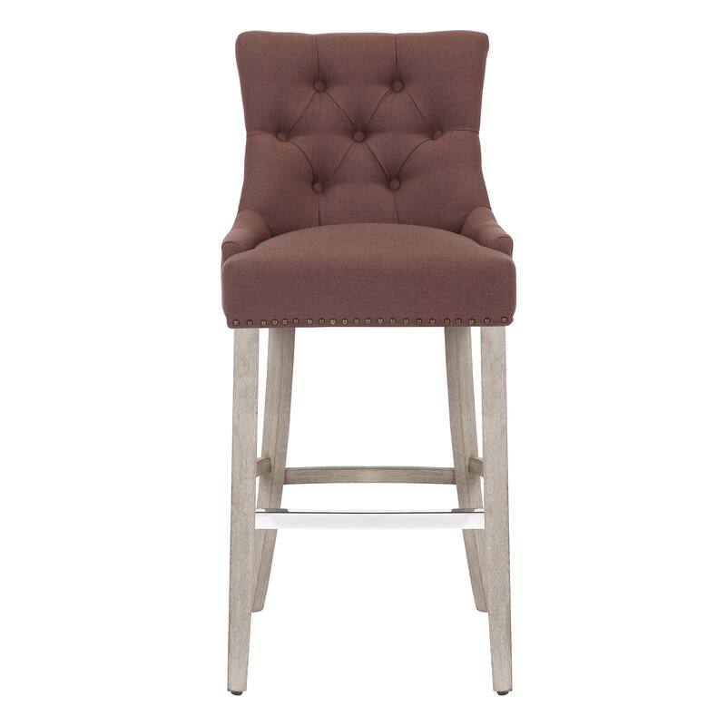 Carter 29" Upholstered Button Tufted Bar Stool, Antique Gray Legs