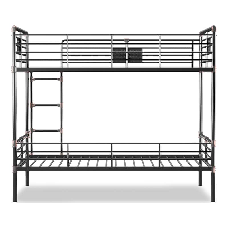 Wini Industrial Black 3-Piece Gel Memory Mattress & Metal Bunk Bed Set by Furniture of America
