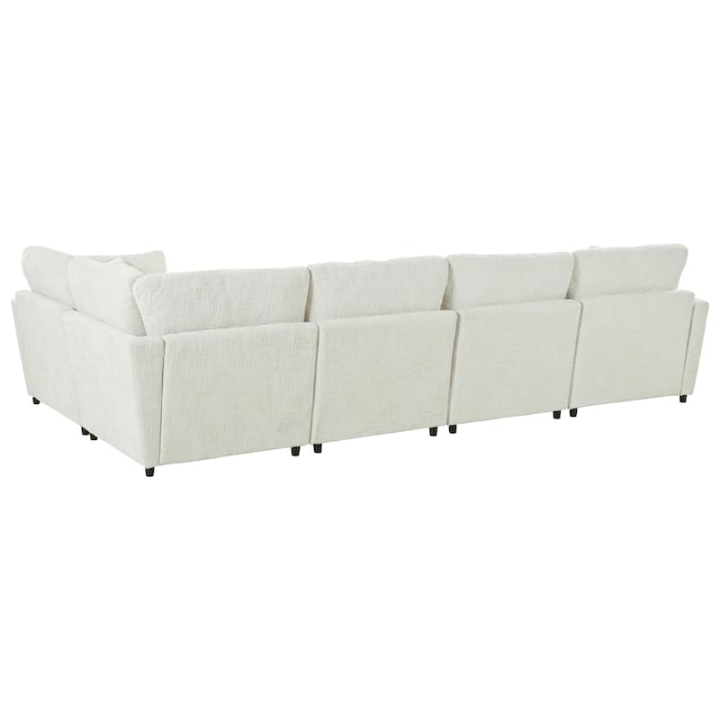 127 Inch U-Shaped Sectional Sofa with Movable Ottoman, 6-Piece Chenille Fabric Modular Couch with Pine Wood Frame