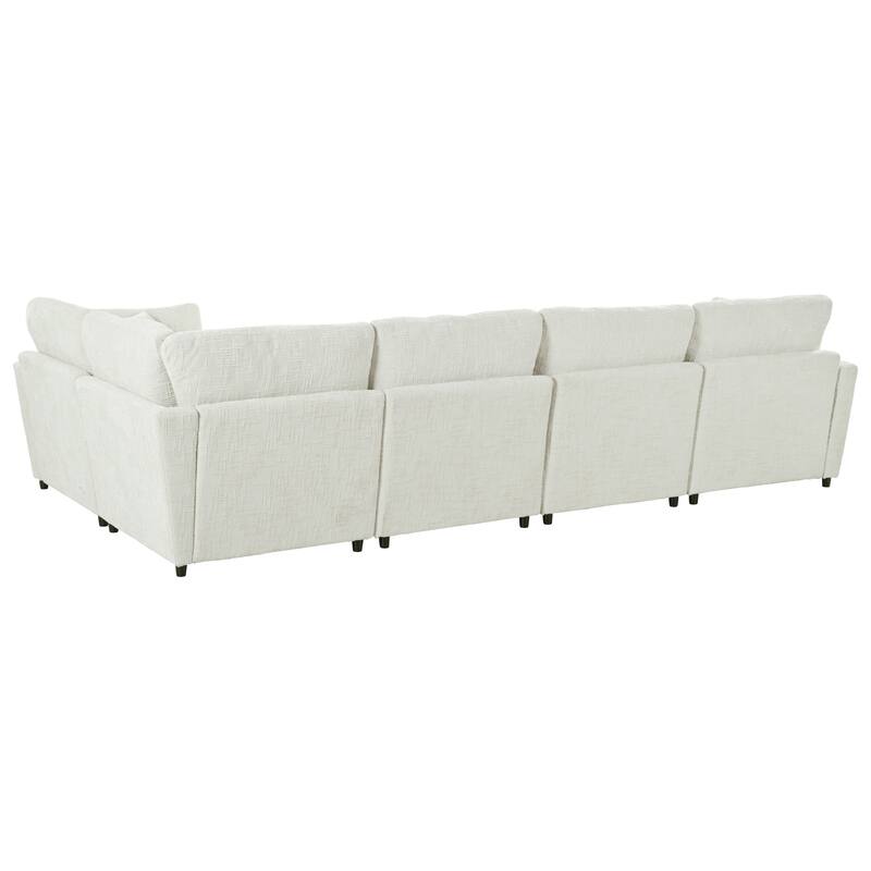 U-Shaped Sectional Sofa Convertible Modular Corner Couch with Movable Ottoman, Chenille Fabric Sofa Set