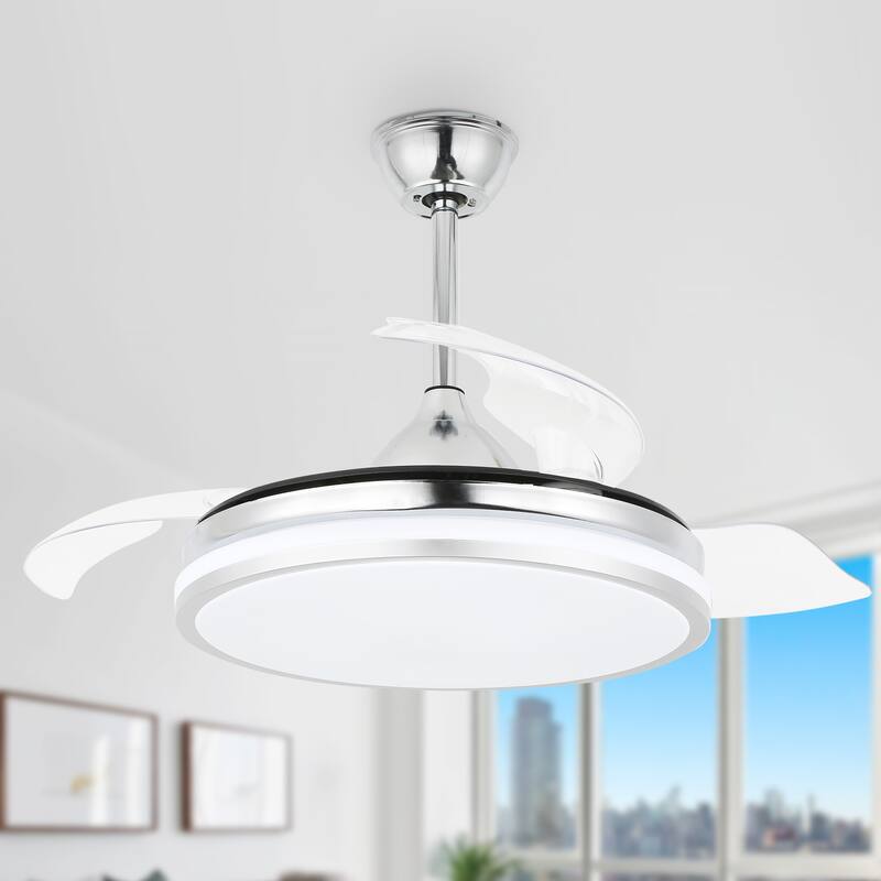 42" Modern Retractable Ceiling Fan with Light, 6-Speed Reversible Ceiling fan with Remote Control - 42