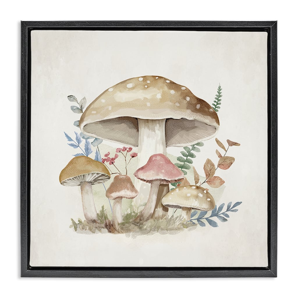 Stupell Neutral Cottage Mushrooms Framed Floater Canvas Wall Art Design By Mollie B.