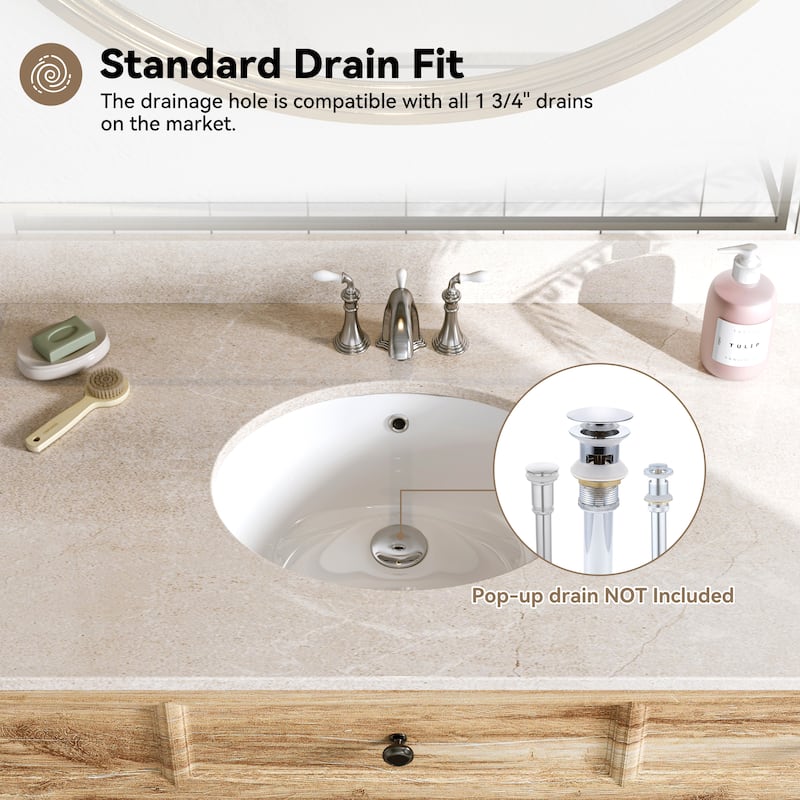 HOROW Oval Vitreous China Undermount Bathroom Sink With Overflow Hole - 19.6"x15.7"