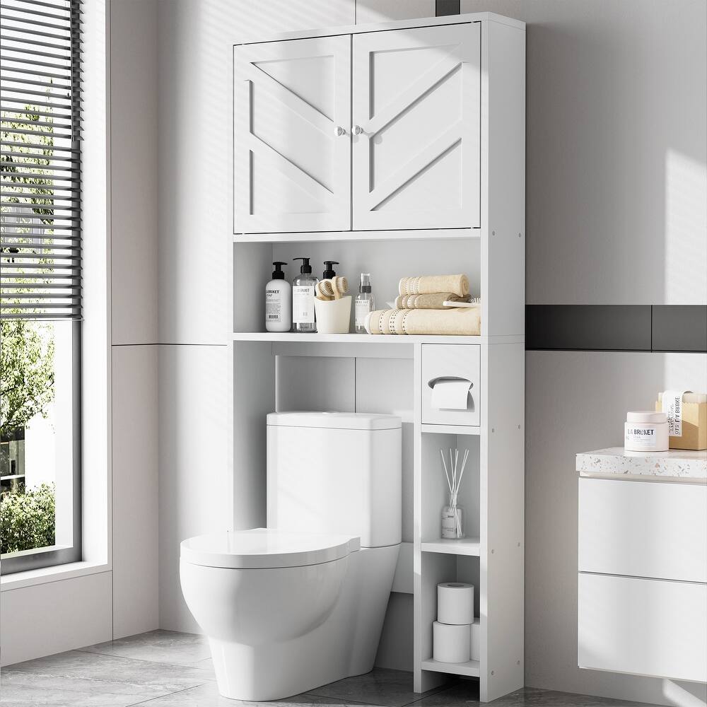 Over-The-Toilet Bathroom Storage Cabinet with Open Side Shelves