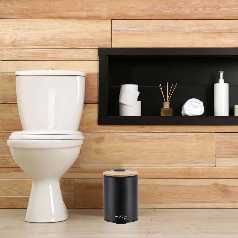 Stylish Trash Can with Bamboo Lid and Pedal, 2.5L Capacity - 9.2" H x 8" L x 8" W