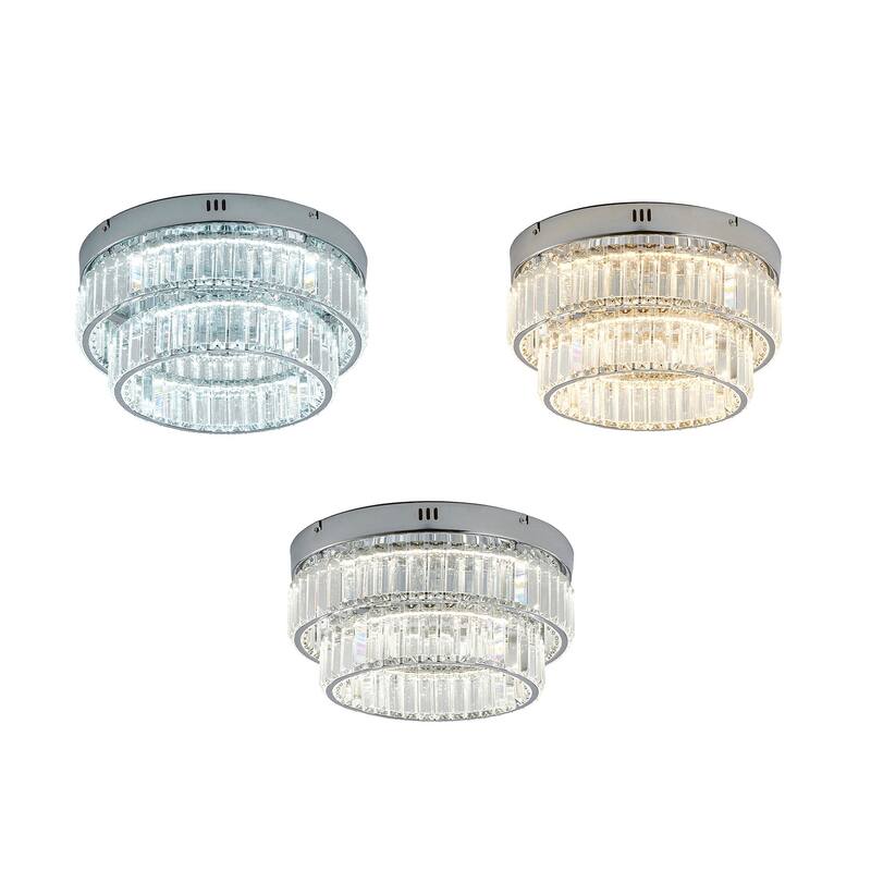 2-Light Chrome Dimmable LED Flush Mount With Clear Crystals