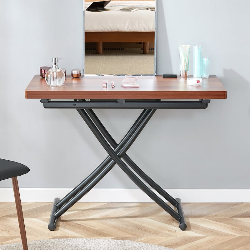 Modern minimalist multifunctional lift table with 0.8 inch thick MDF desktop and black metal legs,coffee table