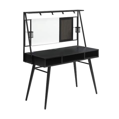 Wood Writing Desk with USB Ports in Black and Gunmetal