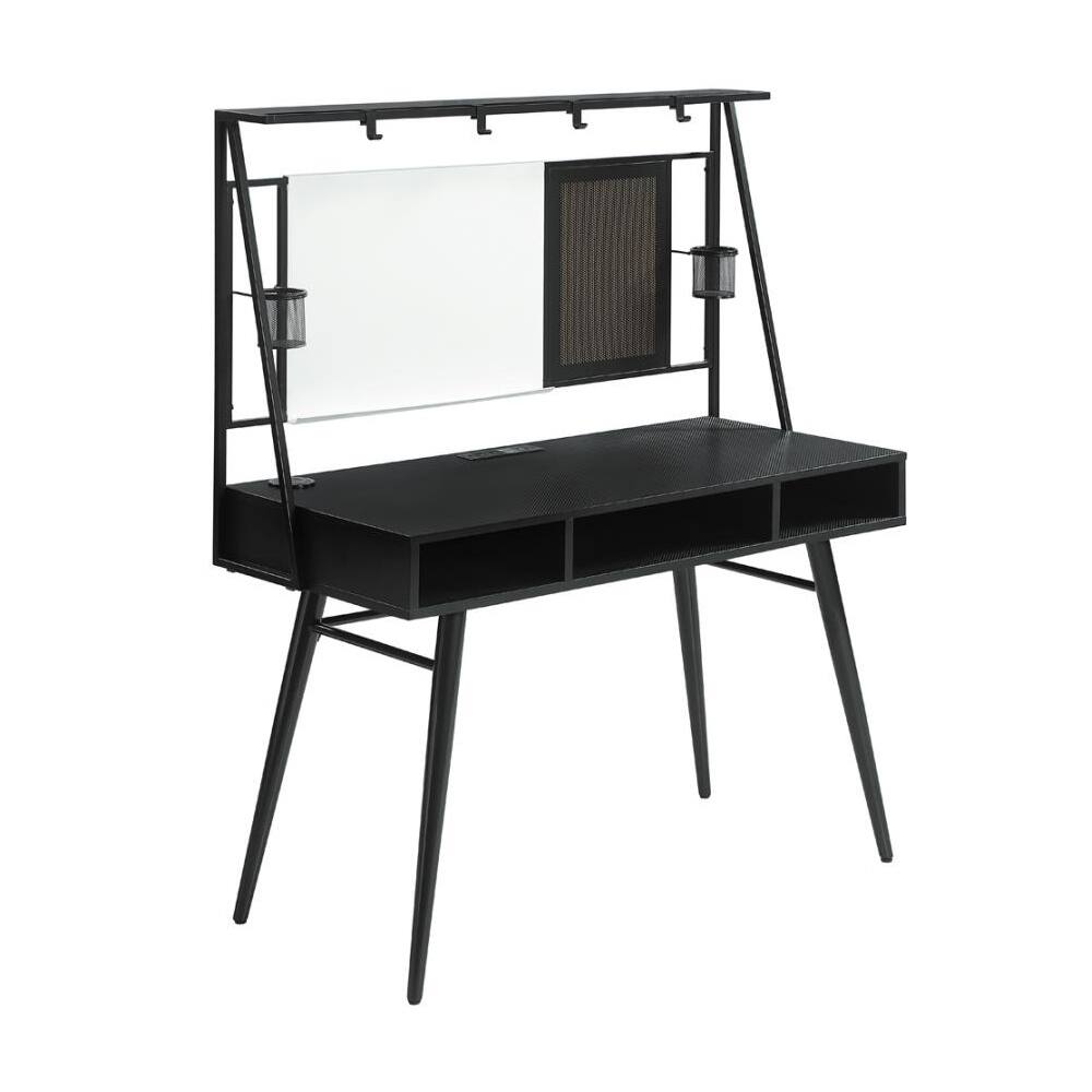 Wood Writing Desk with USB Ports in Black and Gunmetal