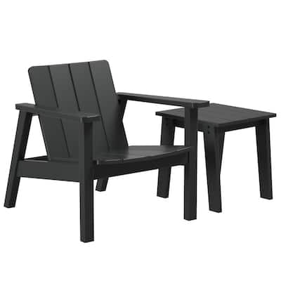 Outdoor Adirondack Chair and Side Table Set, HDPE Resin, For barbecue, beach, deck, garden, lawn and backyard,Black.
