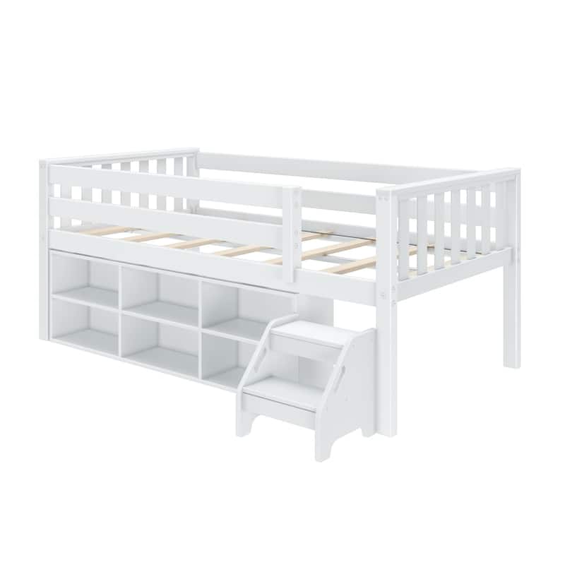 Max and Lily Twin Solid Wood Soren Ultra Low Loft Bed with Bookcase
