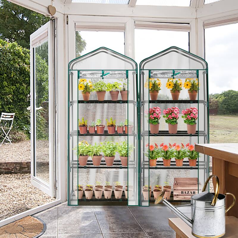 PE Cover Steel Frame 4-Tier Mini Greenhouse