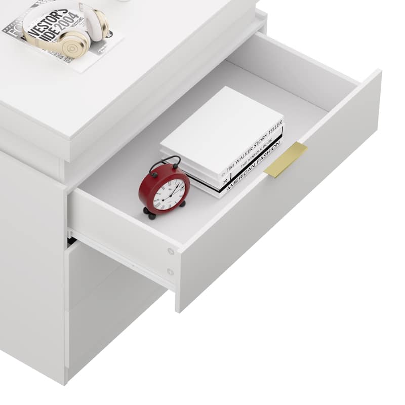 LED Lights Nightstand with Charging Station, Smart Wooden Nightstand, Storage Cabinet with Sliding Top & 3 Drawers