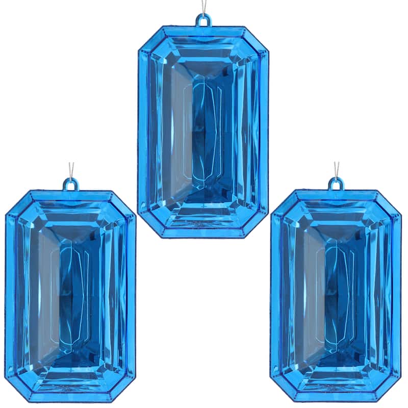 9" Acrylic Emerald Cut Precious Gem Ornament Set of 3