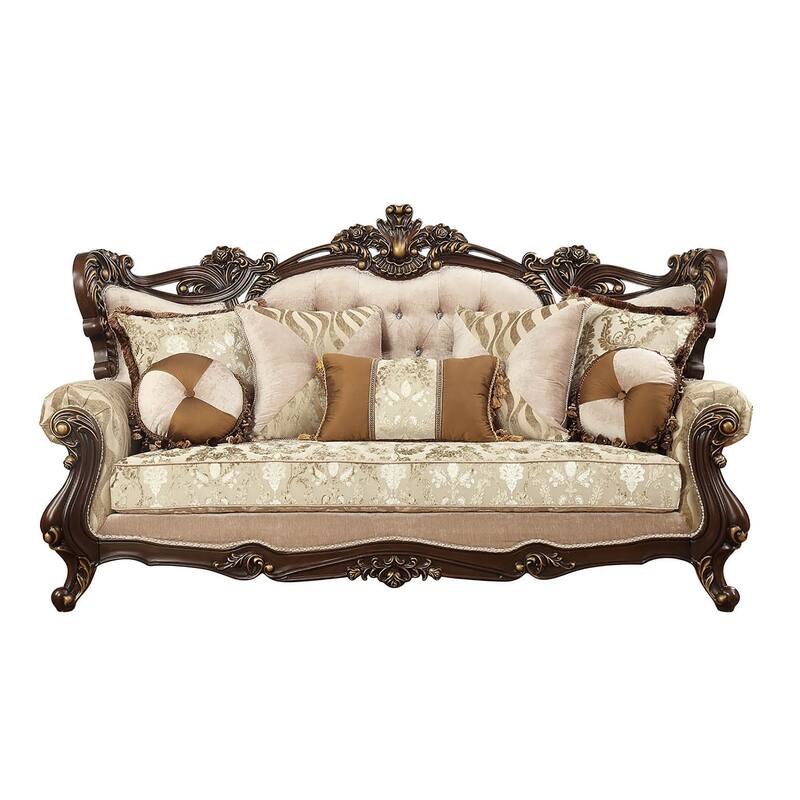 Terry Beige and Walnut Sofa with Tight Back