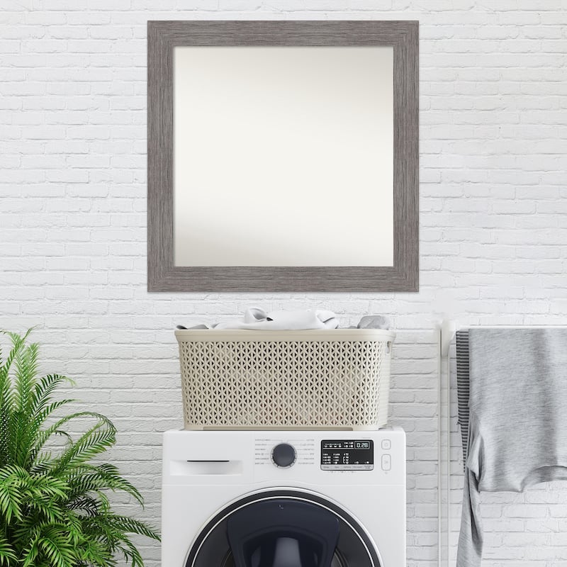 Non-Beveled Wall Mirror - Pinstripe Plank Grey Frame