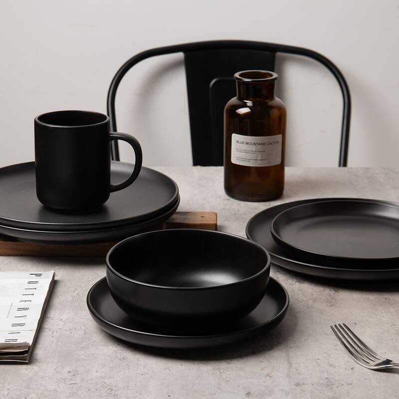 12PC Stoneware Dinnerware Set, Microwave Dishwasher Safe Stackable