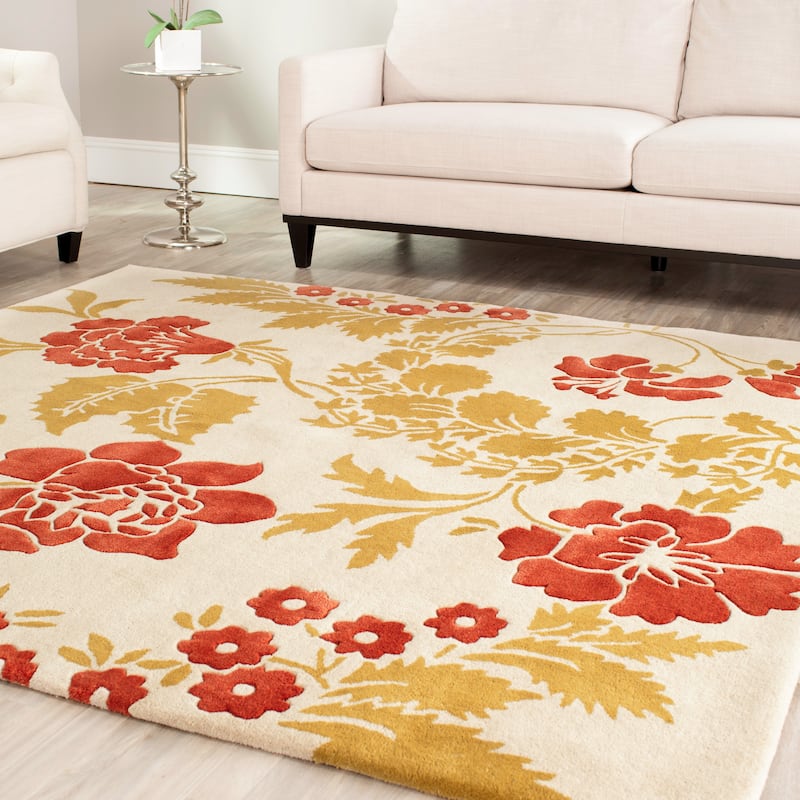 SAFAVIEH Handmade Capri Senni Modern Wool Rug - 7' Square - Beige/Rust