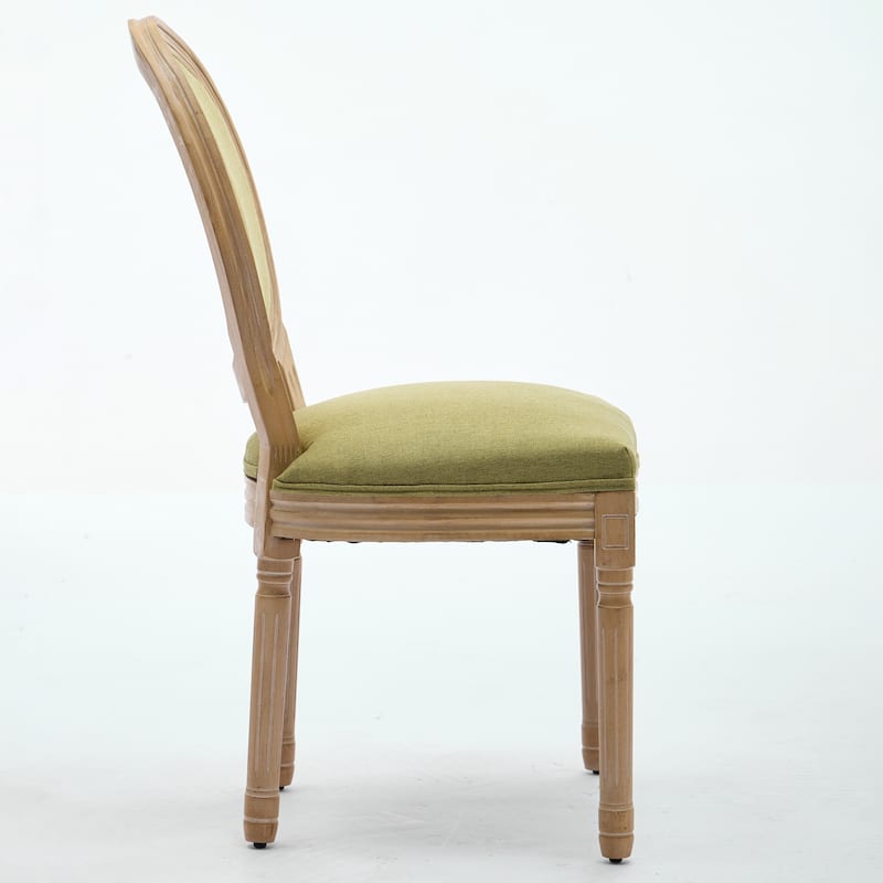 French Style Solid Wood Frame Antique Painting Linen Fabric Back Dining Chair,Set of 2