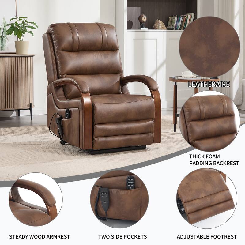 Roomfitters Dual Motor Power Lift Recliner, Infinite Position Massage Chair with Solid Wood Armrests, Chenille