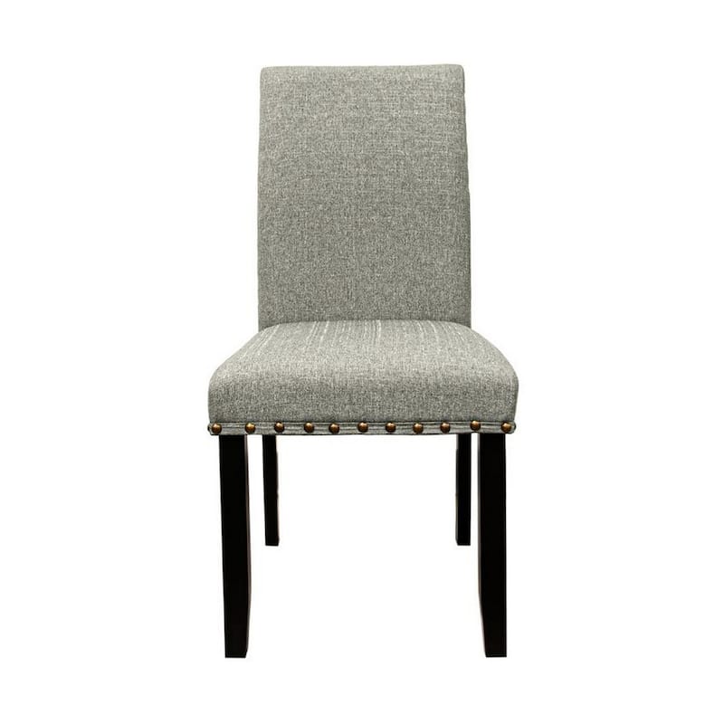 Sie 25 Inch Dining Chair, Nailhead Trim, Padded Gray Upholstery, Black Wood