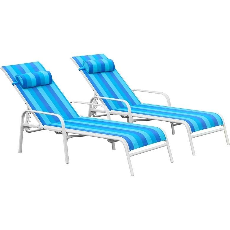 EROMMY 2-Pcs Outdoor Patio Recliner Chair Set, Featuring two Recliners, Blue