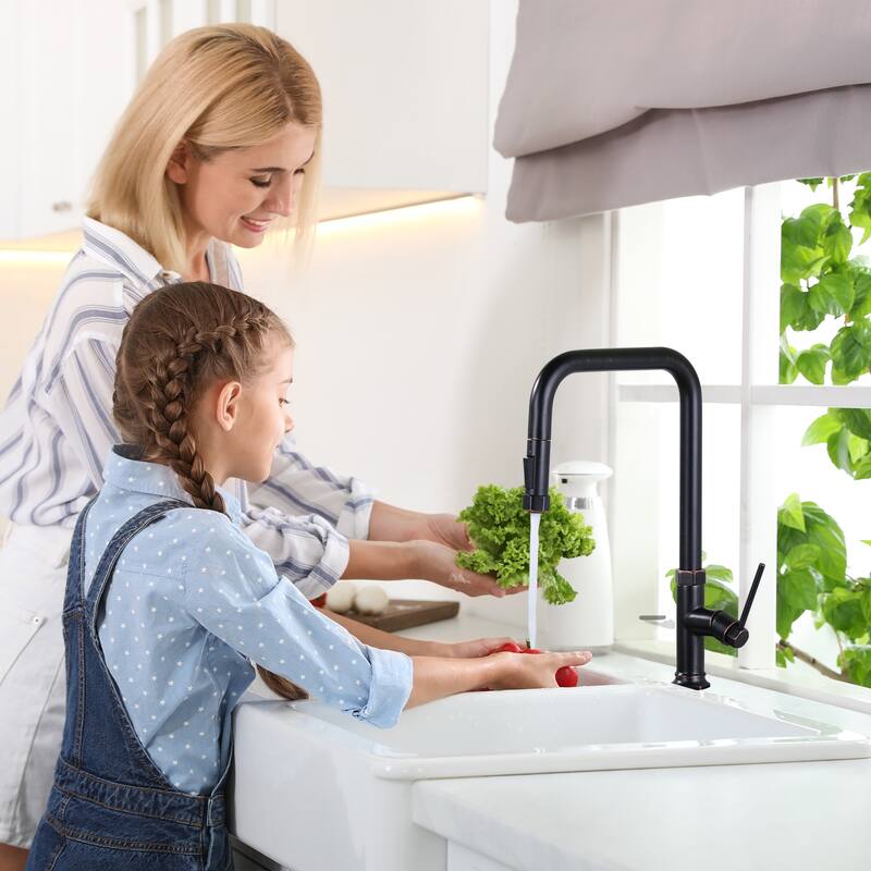 WOWOW Pull Down Sprayer Kitchen Faucet with Soap Dispenser