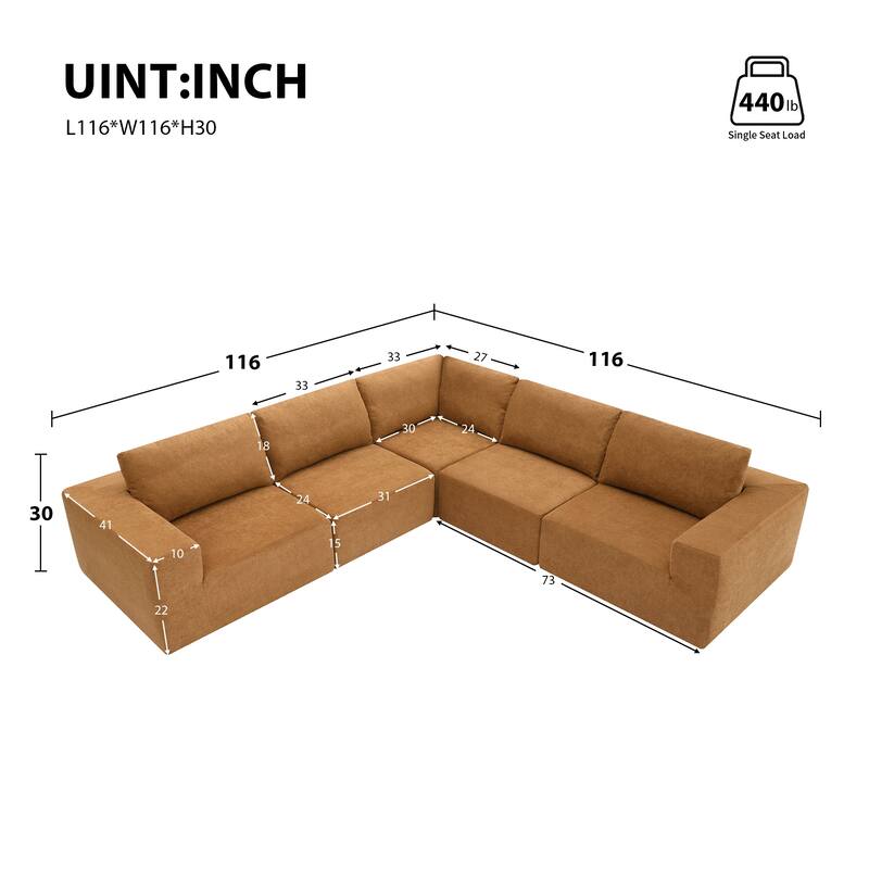 5 Pieces Sectional Sofa Set, Modular Sectional Sofa Convertible Sleeper Sofa Bed for Living Room, Free Combination Floor Couch