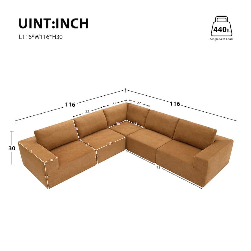 Modular L Shaped Sectional Sofa,Luxury Floor Couch Set,Foam-Filled Sleeper Sofa Bed,Free Combination,Brown