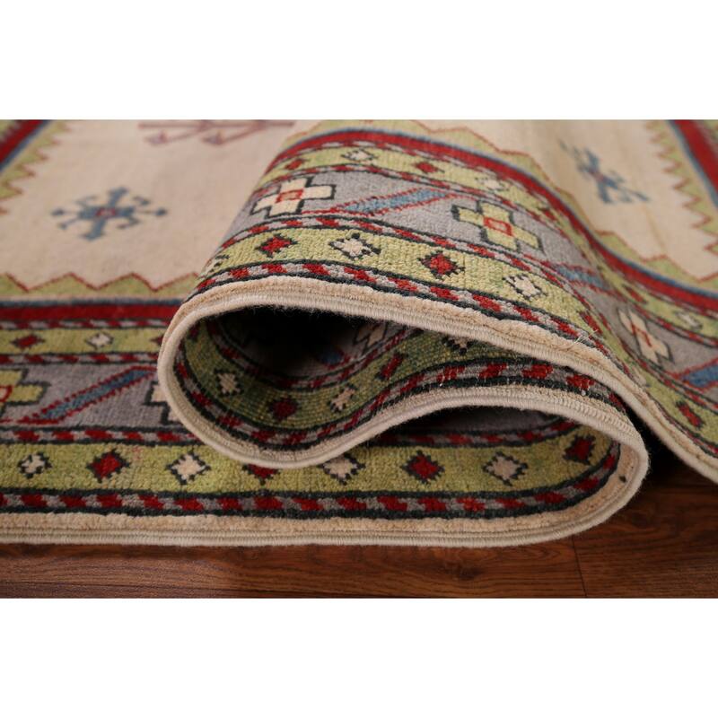 Oriental Beige Kazak Area Rug Handmade Wool Carpet - 4'1" x 6'0"
