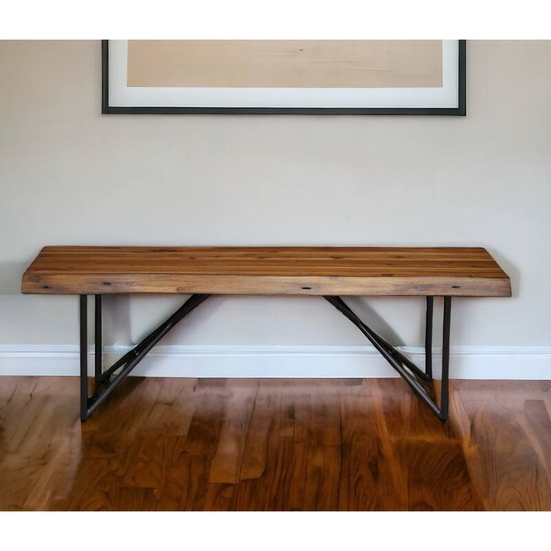 HomeRoots 55" Brown and Black Solid Wood Dining Bench - 55 - 55