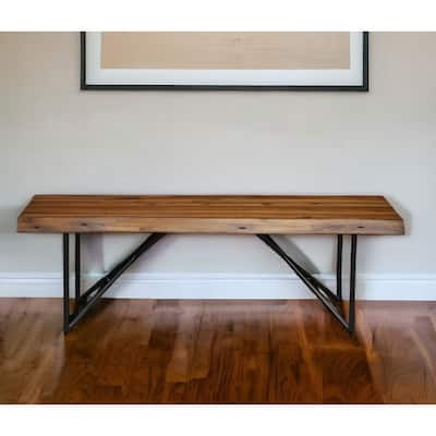 HomeRoots 55" Brown and Black Solid Wood Dining Bench - 55