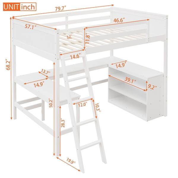 Full Size Wooden Loft Bed with Shelves and Desk - Bed Bath & Beyond ...