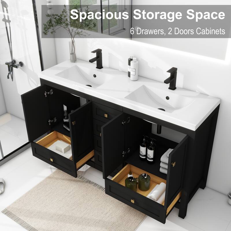 60" Bathroom Vanity Cabinet with Resin Drop in Sink Top Matte Black Faucet