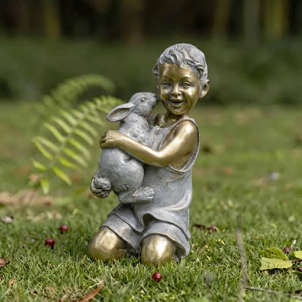 Hi-Line Boy with Rabbit Garden Statue