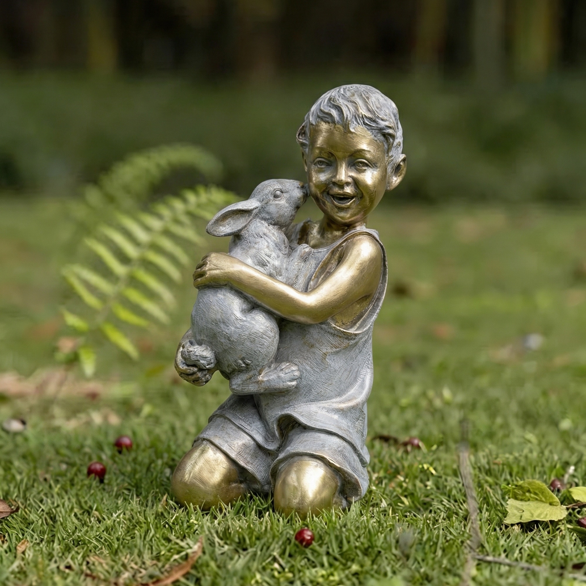 Hi-Line Boy with Rabbit Garden Statue
