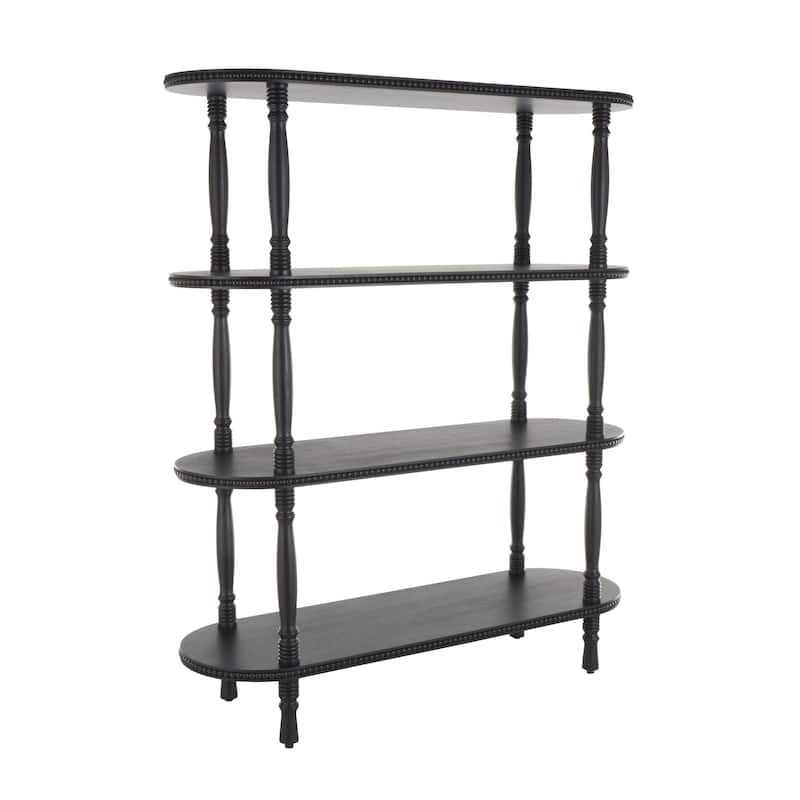 Wooden Oval 3 Shelf Shelving Unit with Turned Legs and Beaded Edges - Black - Roche River Decor