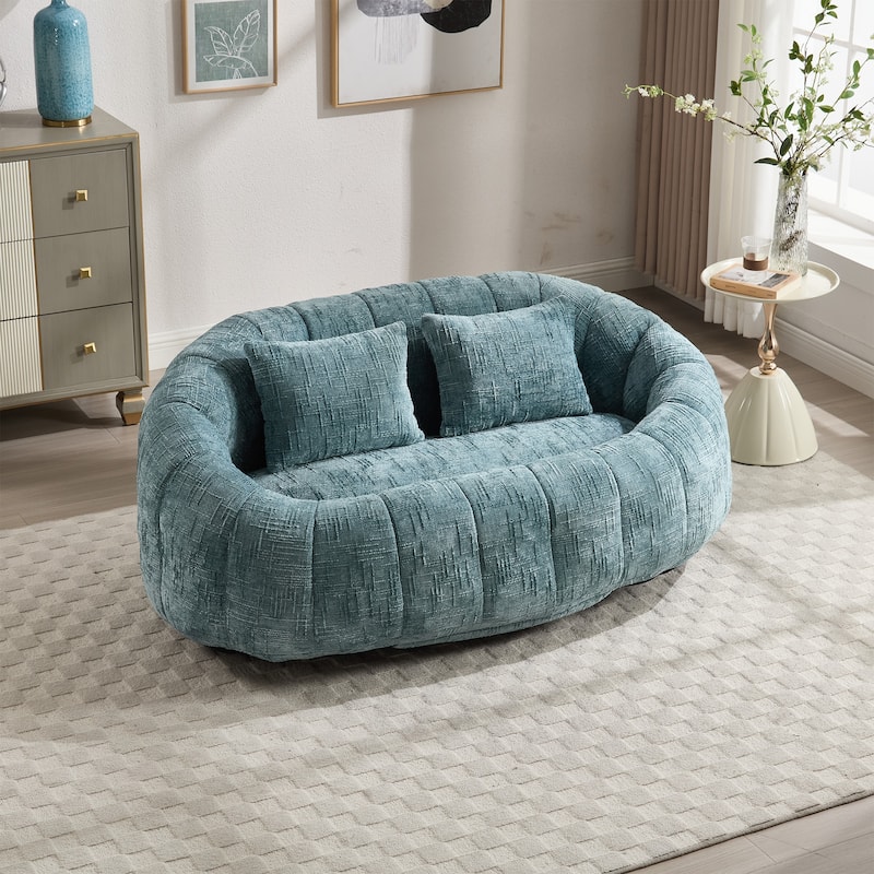 HOMEFUN Chenille Upholstered Durable Comfort Lounger High Back Bean Bag Loveseat Sofa - Teal