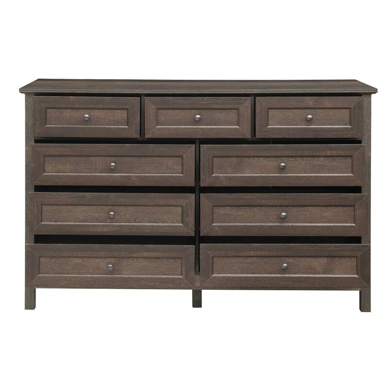 Wood Rustic Storage Dresser With 9 Drawers And Silver Handle