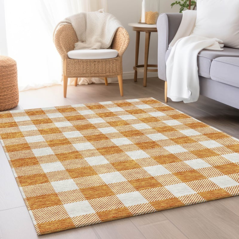 Premium Washable Super Soft Plaid Mayfield Rug - Orange - 8' x 10'