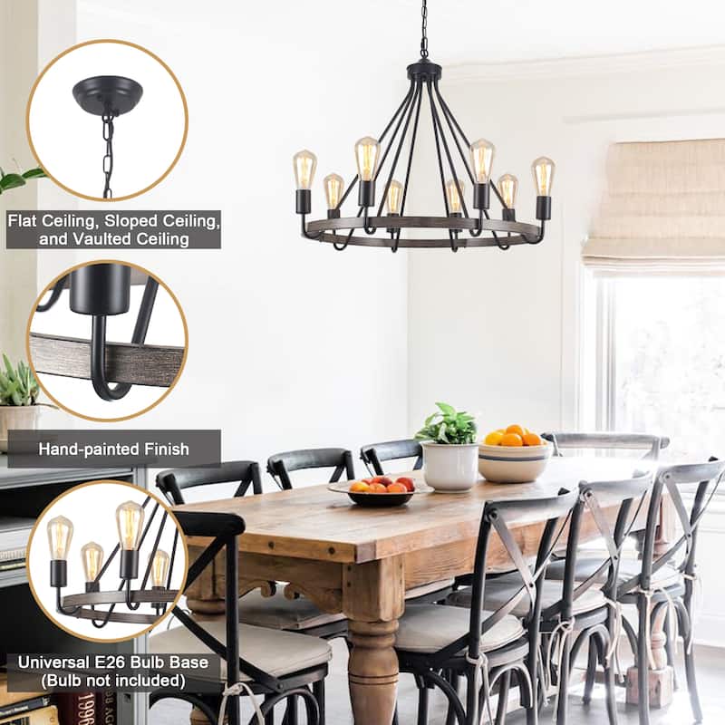 8-Light Candlestick Circle Wagon Wheel Foyer Chandelier Linear Island Chandelier Lighting for Dining Room