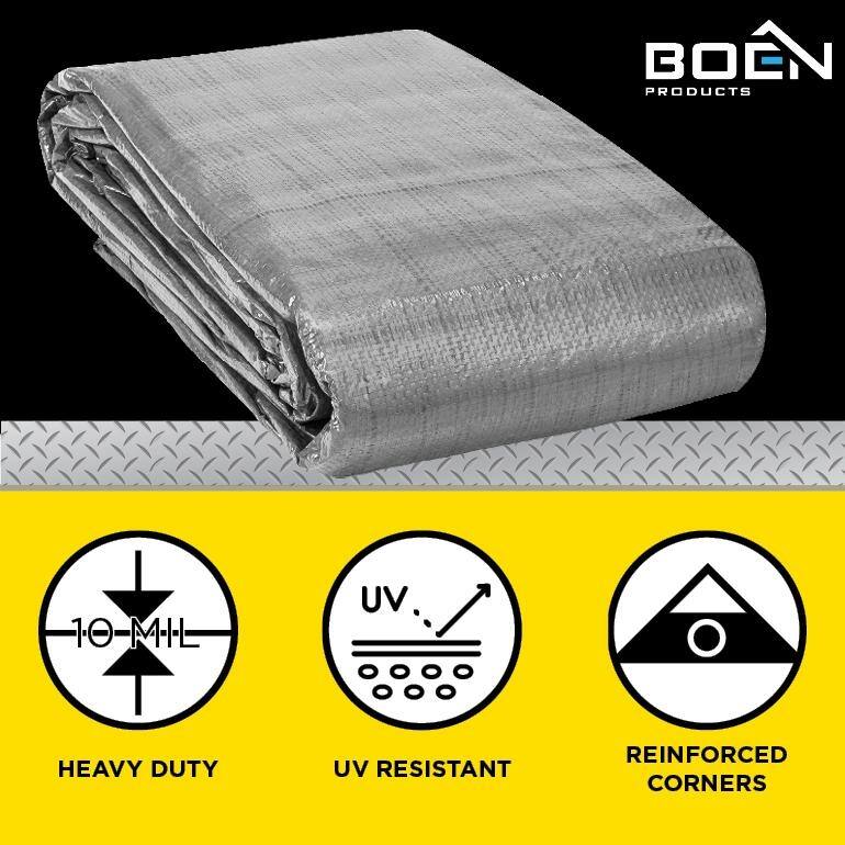 Boen 20 x 30 Silver/Black Heavy-Duty Polyethylene Tarps