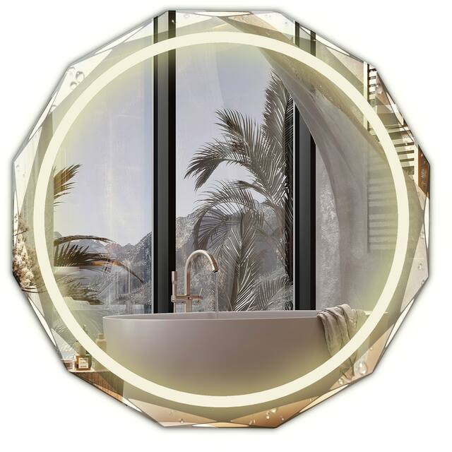 Single Beveled Edge Bathroom Wall Vanity Mirror - 24Round(with LED)