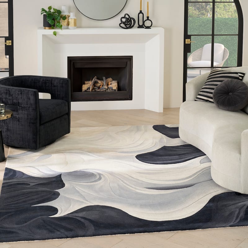 Nourison Prismatic Ivory Black Abstract Chic Hand-Tufted Indoor Rug