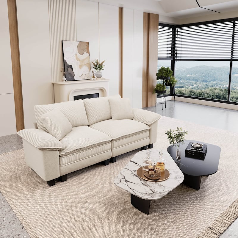 MAISON ARTS Cloud Modular Sofa, Deep Seat Chenille or Corduroy Couch with Removable Arms, 1–4 Seater - Off-White ( 2 Piece ) - Symmetrical