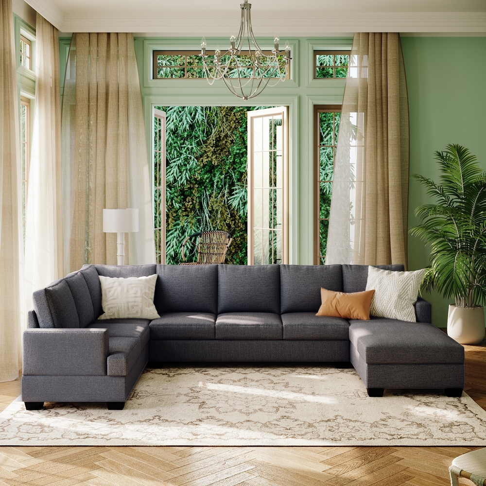 Abrihome Grey U-STYLE Upholstery Sleeper Sectional Sofa with