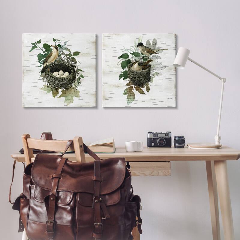 Stupell Rustic Vintage Bird Nests Canvas Wall Art Design By Susan Arnot (Set of 2)