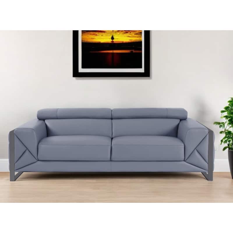HomeRoots 89" Gray Italian Leather Sofa With Silver Legs - 35" H x 89" W x 43" D