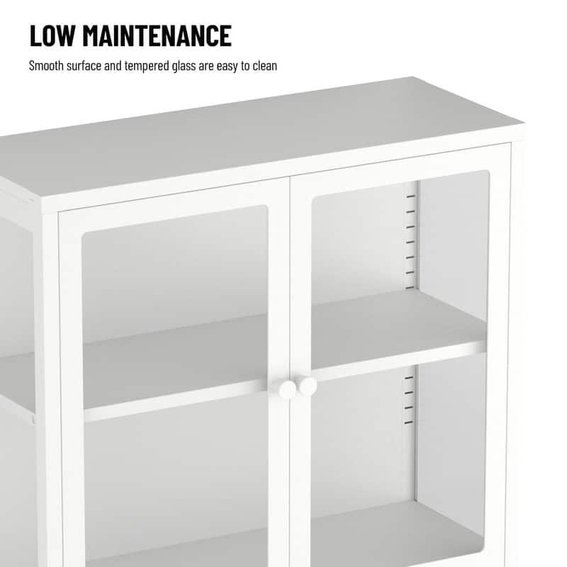 Storage Cabinet with 4 Glass Doors, Modern Sideboard Cabinet with Adjustable Shelves & Steel Feet, Accent Cabinet for Kitchen
